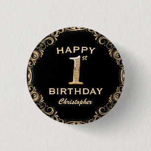 Schwarz-Gold-Glitzer-Rahmen für das 1. Party Button