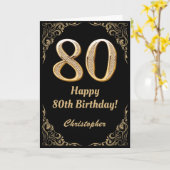 Schwarz-Gold-Glitzer-Rahmen zum 80. Geburtstag Karte (Gelbe Blume)