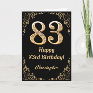 Schwarz-Gold-Glitzer-Rahmen zum 83. Geburtstag Karte