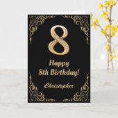 Schwarz-Gold-Glitzer-Rahmen zum 8. Geburtstag Karte (Gelbe Blume)