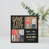 Schwarz & Gold Glitzer Save the Date Foto-Karten Einladung (Stehend Vorderseite)