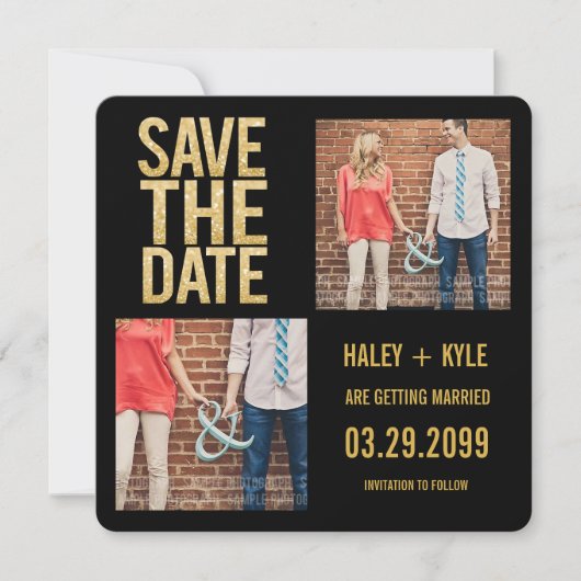 Schwarz & Gold Glitzer Save the Date Foto-Karten Einladung (Vorderseite)