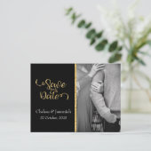 Schwarz-Gold-Glitzer Save the Date Postkarte (Stehend Vorderseite)