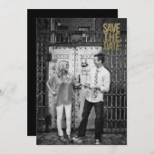 Schwarz-Gold-Glitzer Save the Date Typografie (Vorne/Hinten)