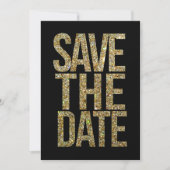 Schwarz-Gold-Glitzer Save the Date Typografie (Vorderseite)