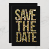 Schwarz-Gold-Glitzer Save the Date Typografie (Vorne/Hinten)