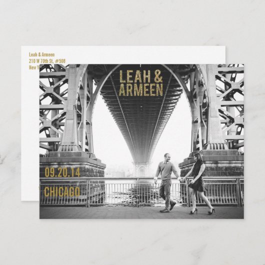 Schwarz-Gold-Glitzer Save the Date Typografie Ankündigungspostkarte (Vorne/Hinten)