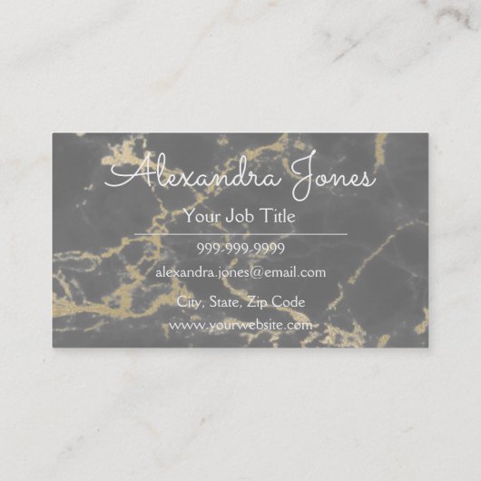Schwarz-Gold-Glitzer und Sparkle-Marmor Visitenkarte (Rückseite)