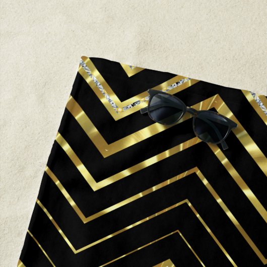 Schwarz-Gold-Glitzer Zickzack Strandtuch (Beispiel)