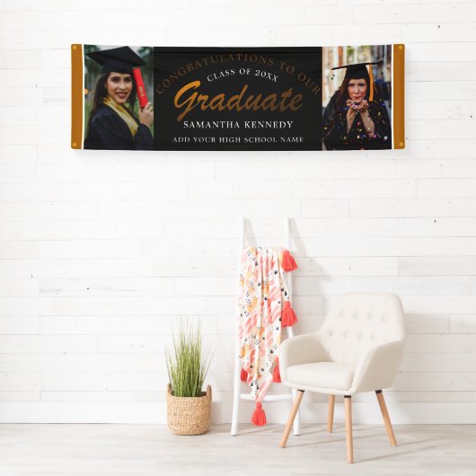 Schwarz-Gold-Glückwunsch Grad 2 Foto Abschluss Banner (Insitu)