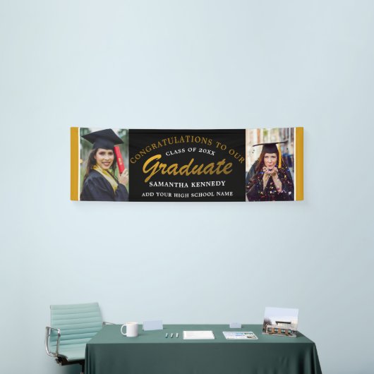 Schwarz-Gold-Glückwunsch Grad 2 Foto Abschluss Banner (Messeveranstaltung)