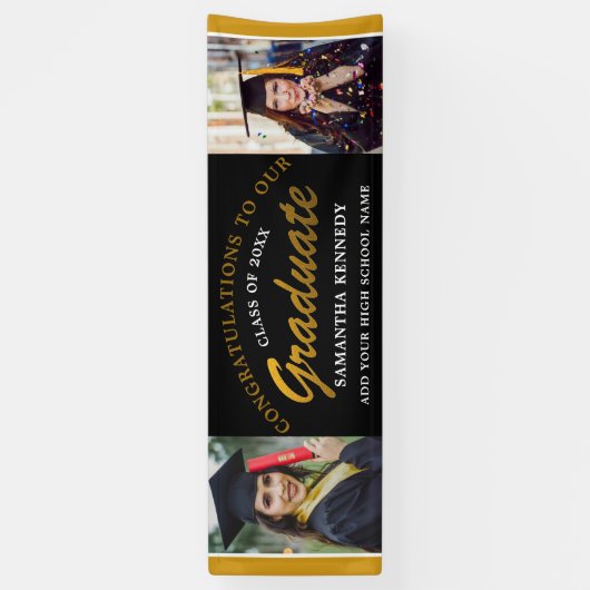 Schwarz-Gold-Glückwunsch Grad 2 Foto Abschluss Banner (Vertikal)