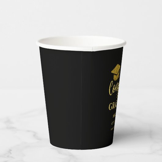 Schwarz-Gold-Glückwunsch-Graduate-Abschluss Pappbecher (Rechts)