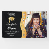 Schwarz | Gold Glückwunschs Graduate Wave Foto Banner (Horizontal)