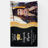 Schwarz | Gold Glückwunschs Graduate Wave Foto Banner (Vertikal)