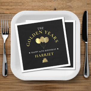 Schwarz & Gold Golden Years 65. Geburtstag Serviette
