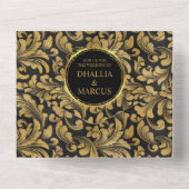 Schwarz-Gold-Goth-Muster All In One Einladung (Rückseite)