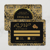 Schwarz-Gold-Goth-Muster RSVP Karte (Vorne/Hinten)