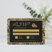 Schwarz-Gold-Goth-Muster RSVP Karte (Stehend Vorderseite)