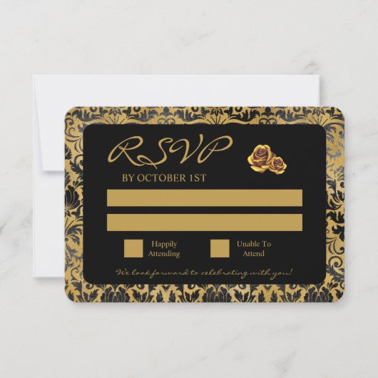 Schwarz-Gold-Goth-Muster RSVP Karte (Vorderseite)