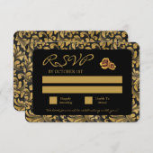 Schwarz-Gold-Goth-Muster RSVP Karte (Vorne/Hinten)
