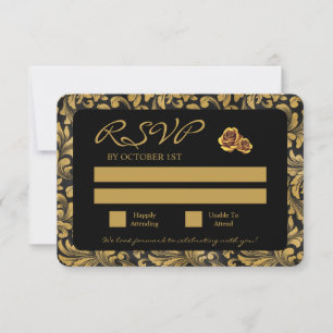 Schwarz-Gold-Goth-Muster RSVP Karte