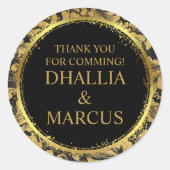 Schwarz-Gold-Goth-Muster Runder Aufkleber (Vorderseite)