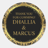 Schwarz-Gold-Goth-Muster Runder Aufkleber (Vorderseite)