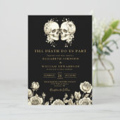 Schwarz-Gold-Gothic-Bläschen Hochzeit Einladung (Stehend Vorderseite)