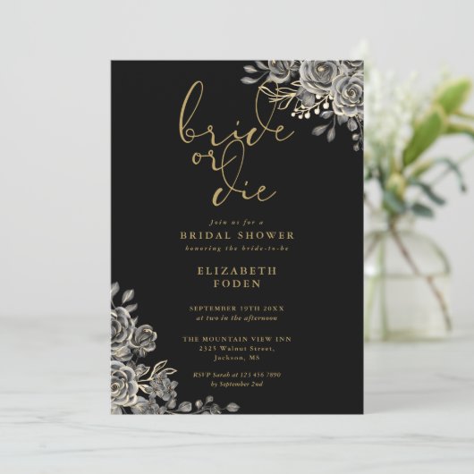 Schwarz-Gold-Gothic-Brautparty überbrückt oder Die Einladung (Stehend Vorderseite)