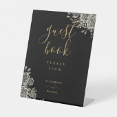 Schwarz-Gold-Gothic-Rose - BlumenGästebuch Sockelschild (Vorderseite)