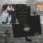 Schwarz-Gold-Gotik-Rose Blumenzwiebeln Foto Einladung<br><div class="desc">Diese elegante gotische Hochzeitseinladung kann mit Ihren Foto- und Hochzeitsdetails in schicke Typografie personalisiert werden,  mit Ihren Monogramm-Initialen auf der Rückseite. Entwickelt von Thisisnotme©</div>