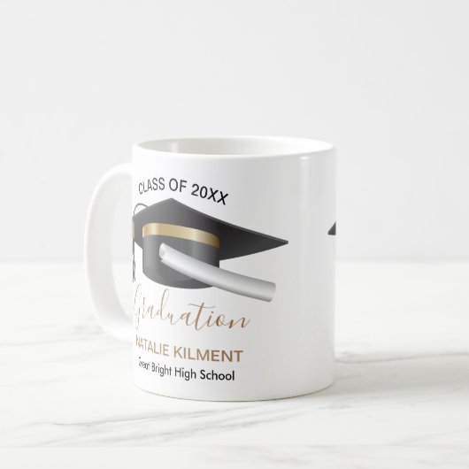 Schwarz-Gold-Graduate-Cap-Abschluss 2022 Kaffeetasse (Vorderseite Links)