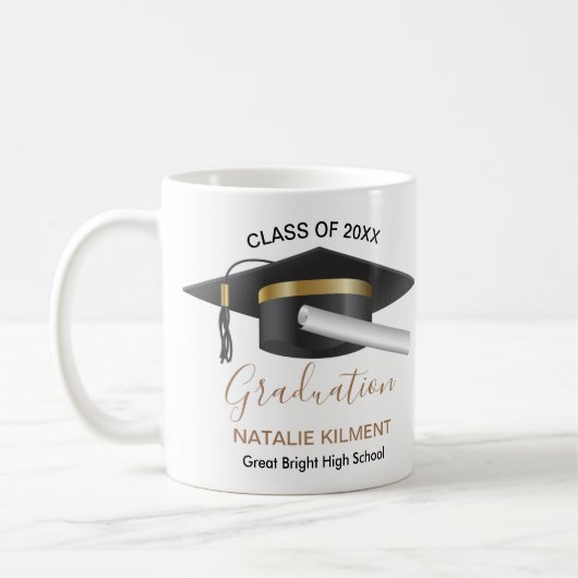 Schwarz-Gold-Graduate-Cap-Abschluss 2022 Kaffeetasse (Links)