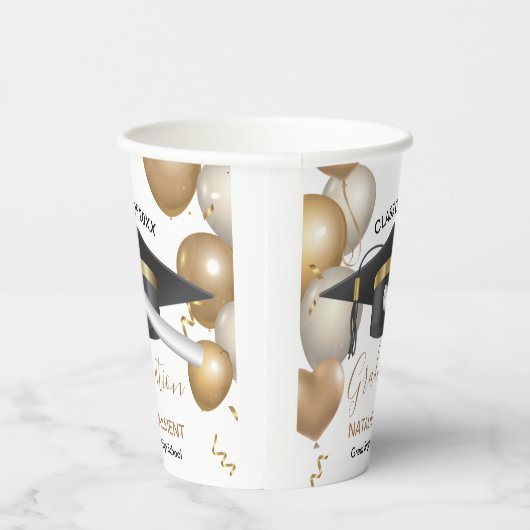 Schwarz-Gold-Graduate-Cap-Abschluss 2022 Pappbecher (Rechts)