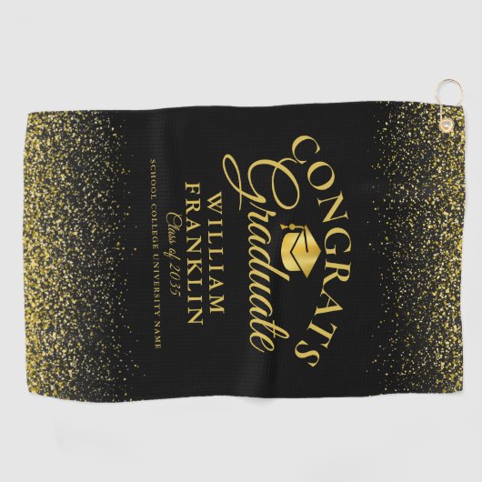 Schwarz-Gold-Graduate Moderner Abschluss Golfhandtuch (Horizontal)