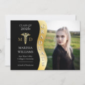 Schwarz |Gold Graduate Wave Caduceus MD Medical Gr Ankündigung (Vorderseite)