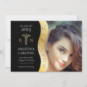 Schwarz |Gold Graduate Wave Caduceus RN Nursing Gr Ankündigung (Vorderseite)