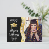 Schwarz | Gold Graduate Wave Grad Cap Foto Dankeskarte (Stehend Vorderseite)