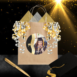 Schwarz | Gold Graduate Wave Grad Cap Foto Runder Aufkleber