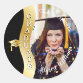 Schwarz | Gold Graduate Wave Grad Cap Foto Runder Aufkleber (Vorderseite)