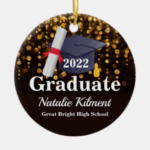 Schwarz-Gold-Graduation-Cap-Klasse des Fotos 2022 Keramik Ornament