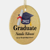 Schwarz-Gold-Graduation-Cap-Klasse des Fotos 2022 Keramik Ornament (Rechts)