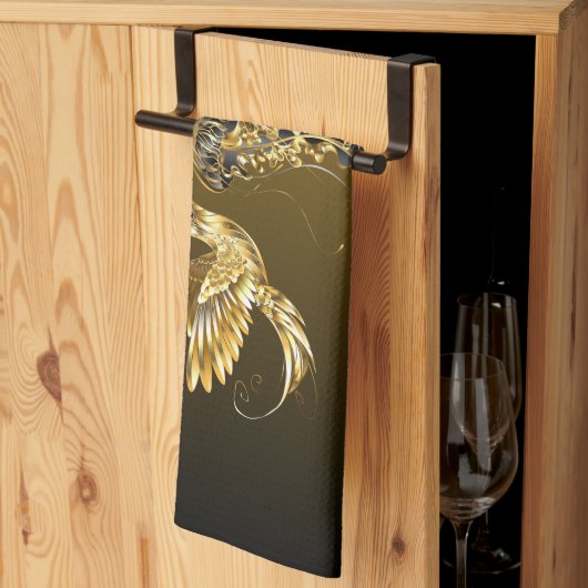 Schwarz-Gold-Grafik, elegantes Abstraktes Glanz Geschirrtuch (Drittel gefaltet)