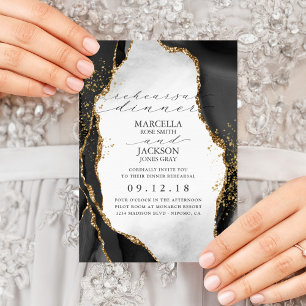 Schwarz, Gold & Grau Mist-Achat Hochzeit RSVP Einladung