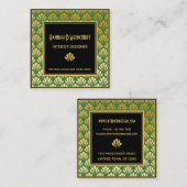 Schwarz, Gold, Green Art Deco Fans Muster Chic Quadratische Visitenkarte (Vorne/Hinten)