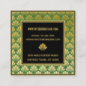 Schwarz, Gold, Green Art Deco Fans Muster Chic Quadratische Visitenkarte (Rückseite)