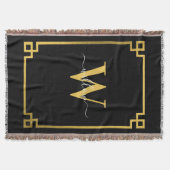 Schwarz-Gold-Griechisch-Mit Monogramm Throw-Blanke Decke (Vorderseite)