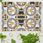 Schwarz-Gold-Griechische Dekoration Geschirrtuch (Gefaltet)