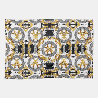 Schwarz-Gold-Griechische Dekoration Geschirrtuch